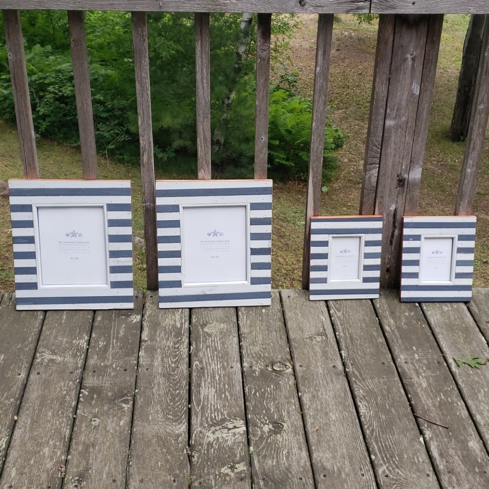 4 Acadian Landing barn wood striped picture frames 8x10 and 4x6 photos